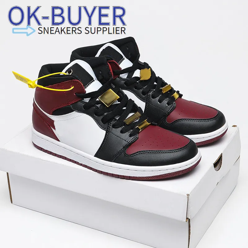 2021 Top Calidad Jumpman 1 Zapatillas de baloncesto Mid Wine Red 1S Designer Moda Sport Zapato con caja