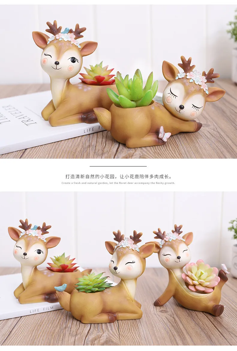 1 piece Cartoon Deer Flowerpot Succulent Planter Pots Animal Sika Deer Craft Desktop Cactus Flower Pot Fairy Garden Decor (14)