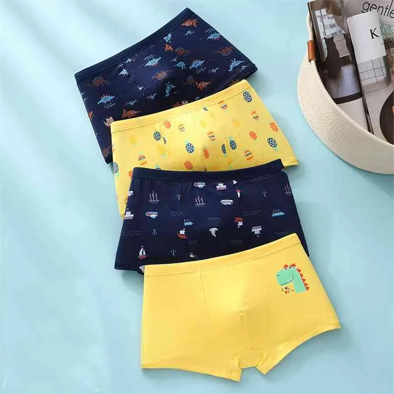 Children's Underwear for Kids Cotton Toddler Baby Panties Shorts Cartoon Dinosaur Print Underpants Teenage Boxers 4pcs/pack 210622