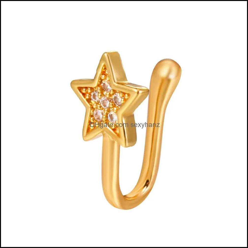 S2553 Piercing Jewelry For Women Copper Zircon Fake Nose Ring Nail Exaggerated Simple U-shaped Non-perforated Nose Clip