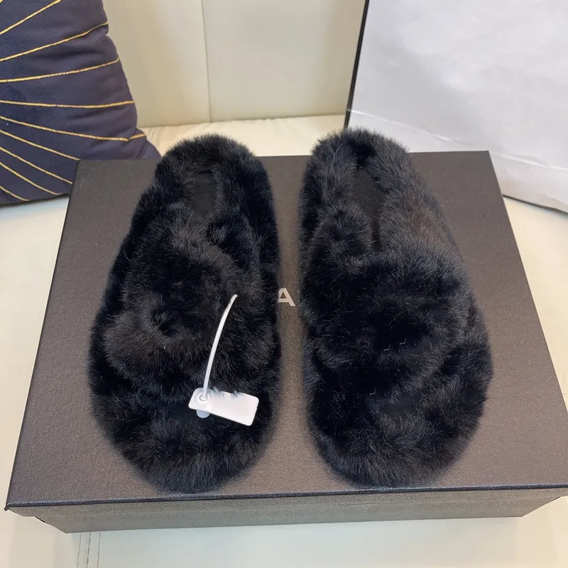 women Plush Slippers 2021 autumn and winter new Fashion Ladies High quality Flat heel slipper warm soft non-slip Rubber outsole shoes size:35-41