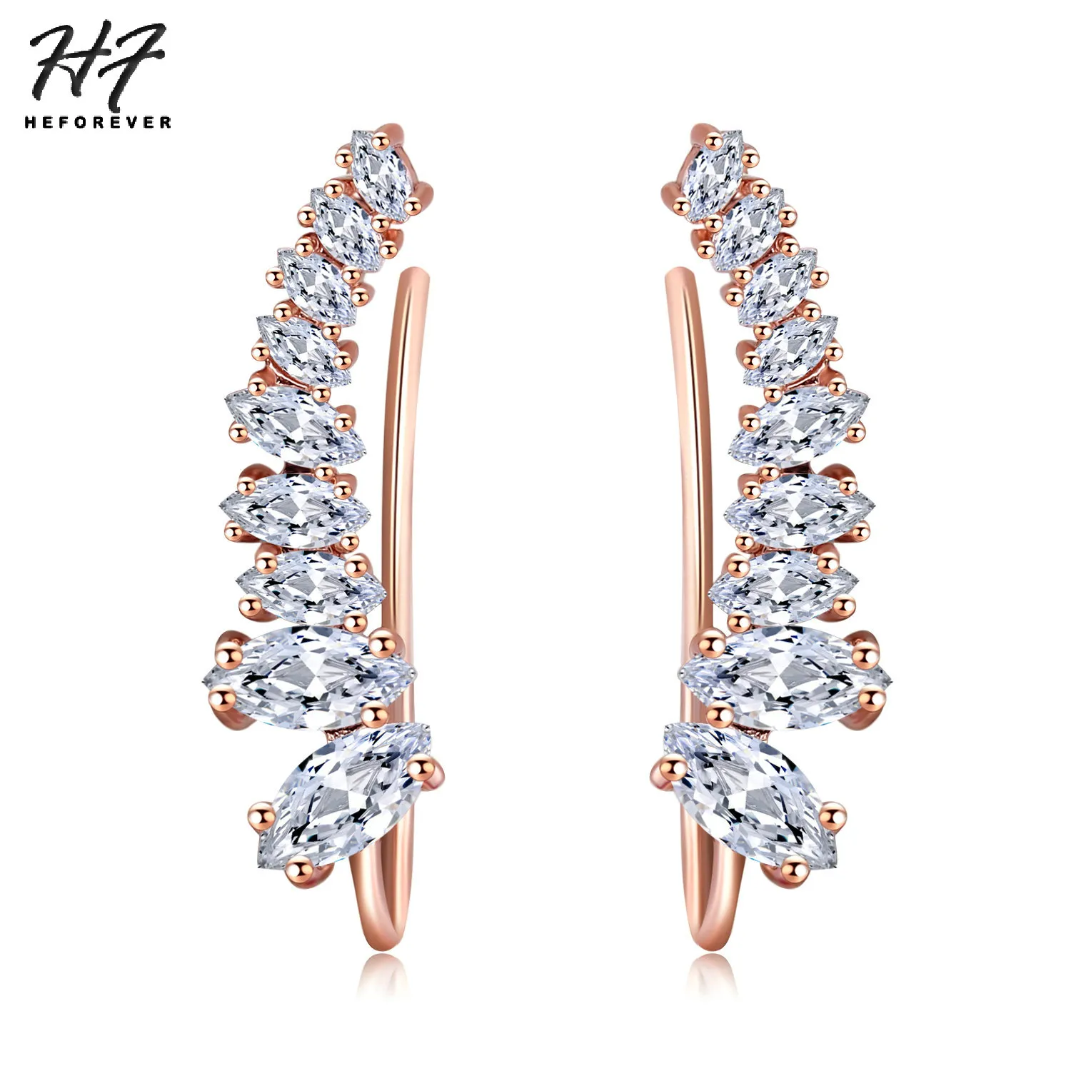 Luxury Shining Angle Wing Ear Cuff Earrings for Women Cubic Zirconia Rose White Gold Color Fashion Jewelry E791 E792