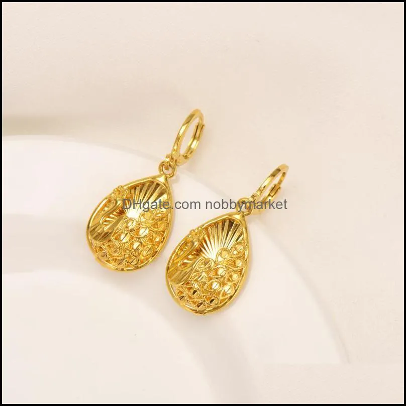 Earrings & Necklace Dubai India Gold Waterdrop Wedding Pendant Jewelry Sets Women Girl Bridal Party Souvenir Charms Gift