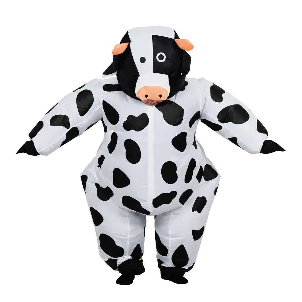 Inflatable Cow Costume for Adult Women Men Kid Boy Girl Halloween Party Carnival Cosplay Dress Blow Up Suit Animal Mascot Outfit Q0910