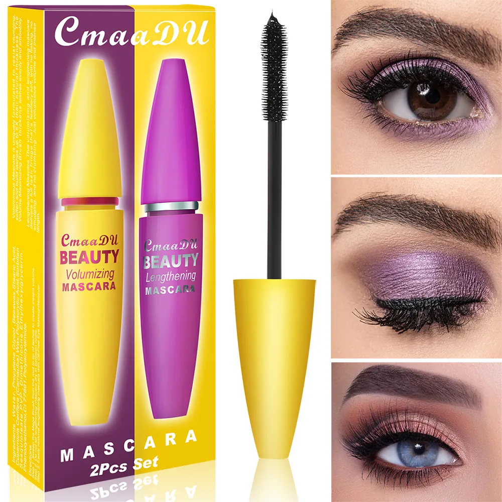 Mascara 3D Cmaadu Volume et longueur noirs pour les cils 5 ml * 2 pièces dans 1 ensemble de maquillage cosmétique