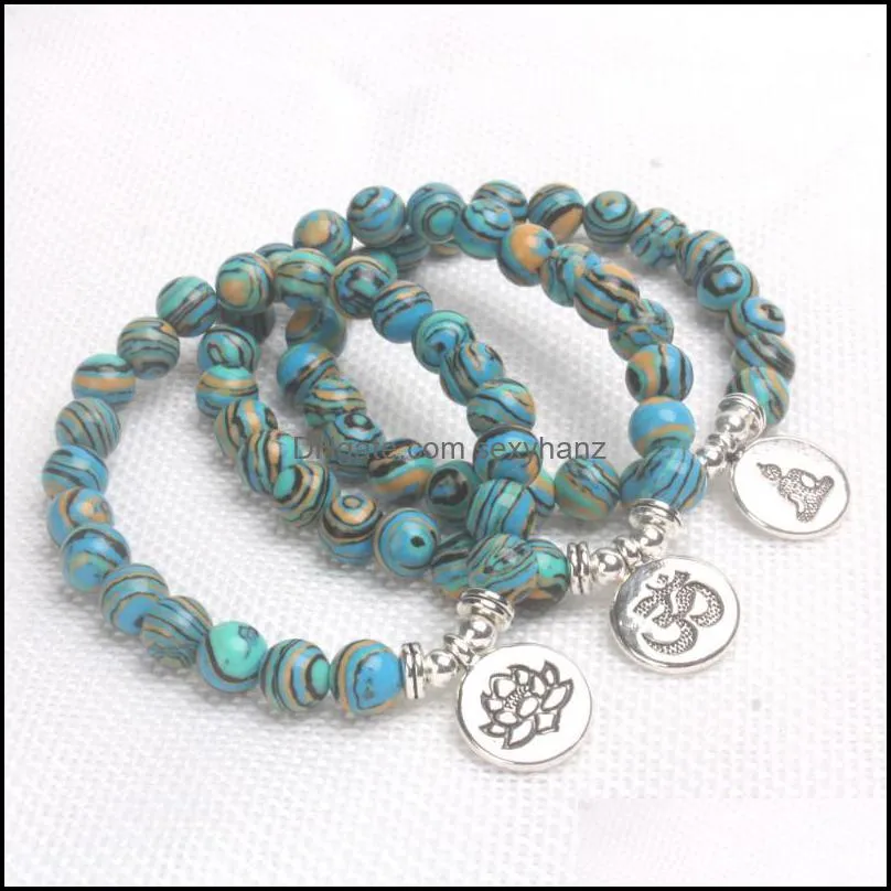 Women & Men Meditation Buddha Charm Blue Zebra Stone Beads Elastic Beaded Strand Bracelets Throat Chakra Spiritual Retro Bracel Beaded,