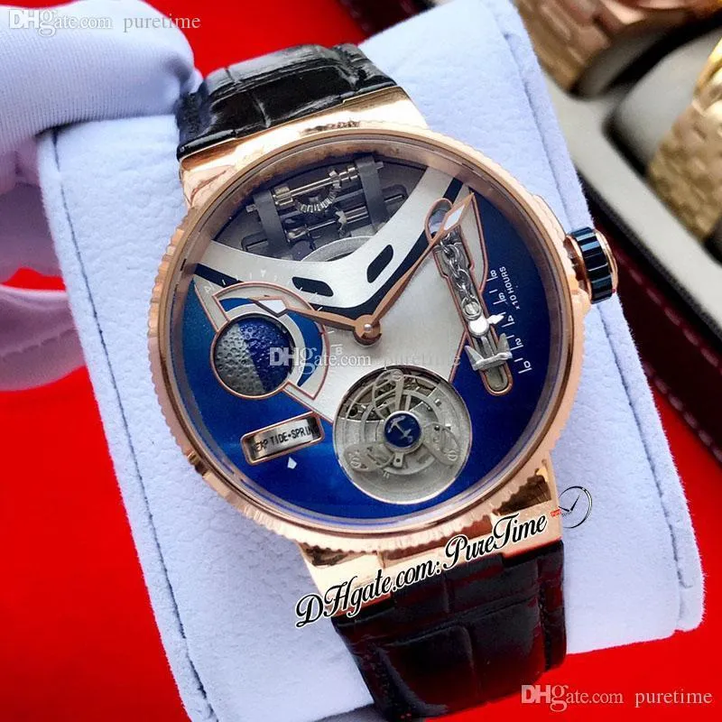 Mega Yacht 44mm 6319-305 smalto 3D Tourbillon automatico orologio da uomo oro rosa blu quadrante bianco cinturino in pelle marrone 2021 orologi Pure292T