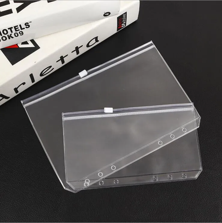 A5 A6 A7 PVC File Folder Loose Leaf 6 Holes Zipper Pouch Clear Small Zip Bags Paper Money Card Storage Binders