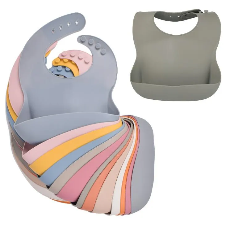 Niemowlę Silikon BIB BIBS BIBS Solidne Kolor Wodoodporne Dzieci Silikonowe Bib Baby Saliva Kieszonkowy Ryżowy Poszukiwacz Trzymyrek Yl425