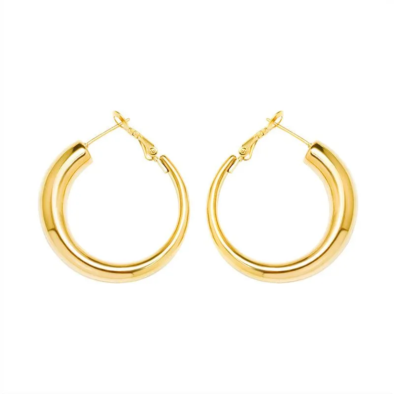 Hoop Huggie Aço inoxidável Geometria Brincos ocos da moda 2021 Gold fêmea simples para mulheres Jóias de designer de tendências