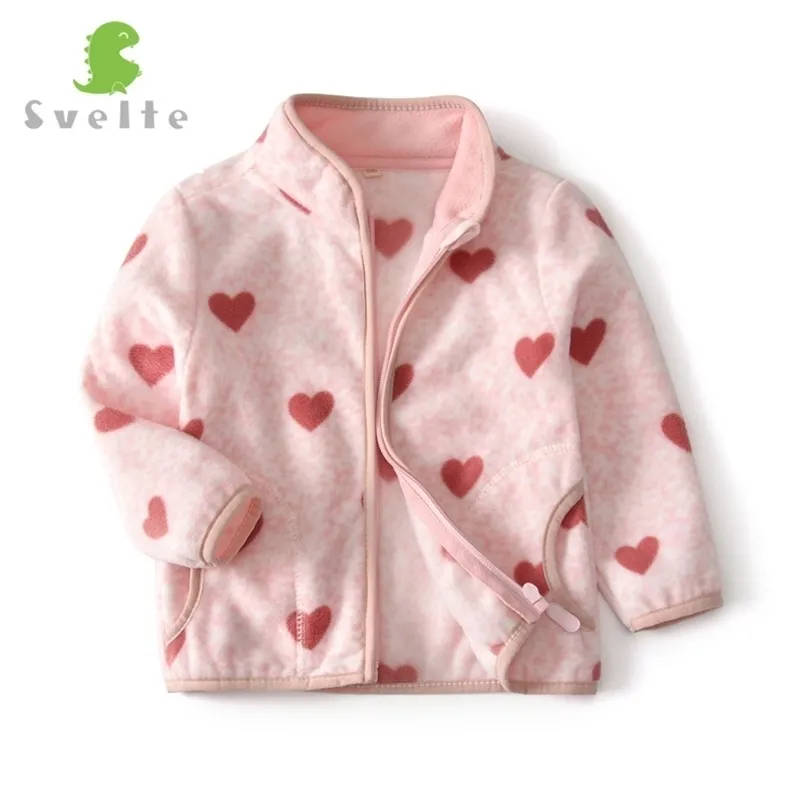 SVELTE Girls Polar Fleece Full-Zip Jackets for Fall Winter with Prined Pattern Coats Spring Clothes 211204