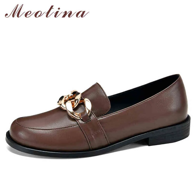 Meotina mulheres sintéticas de couro redondo chinelos de metal decorativo flats bege primavera e verão 2 9