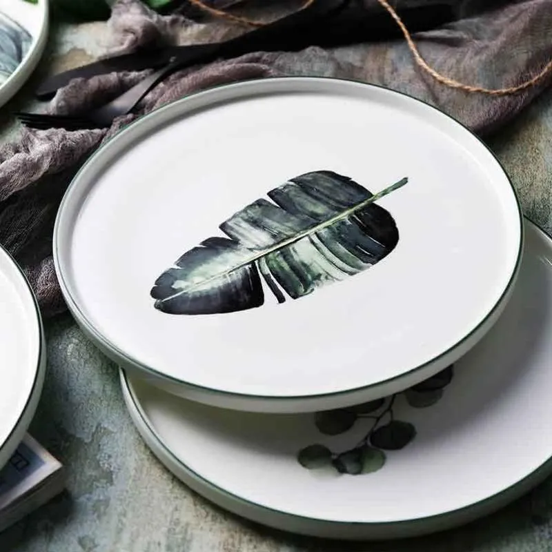 Yemek Takımları Nordic Stil Kemik Çin Plaka Yaratıcı El-boyalı Seramik Bulaşık Biftek Salatası Tatlı Benzersiz Kek Tepsisi