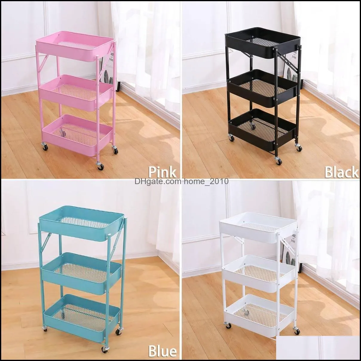 3-Tier Kitchen Rolling Utility Cart Folding Mobile Shelving Storage Cart Organizer Slide Out Pantry Tower Rack For Home Bedroom 210430