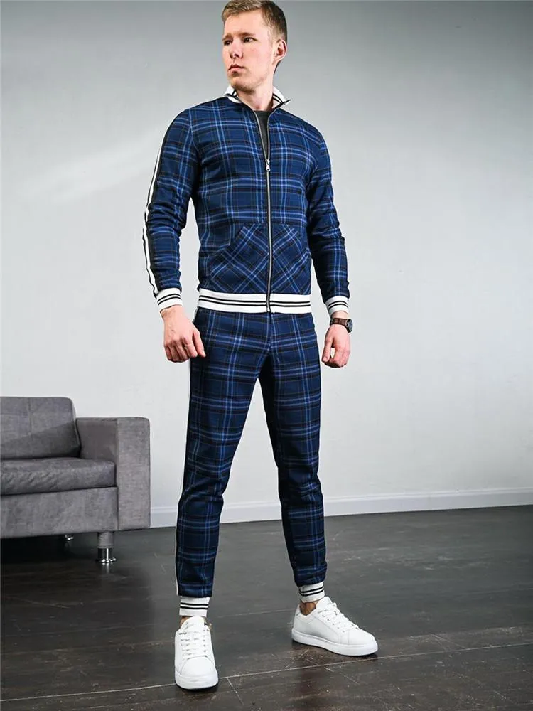 Men's Tracksuits 2021 Sell Like Cakes Track Suit Sportswear Lattice3D Printing Splicing Two-piece Run Fitness Clothes Men Autumn Casual