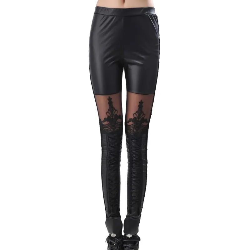 Women's Leggings Sexy Women Gothic Mesh Design Trousers Pants Big Size Black Capris Sportswear 3759