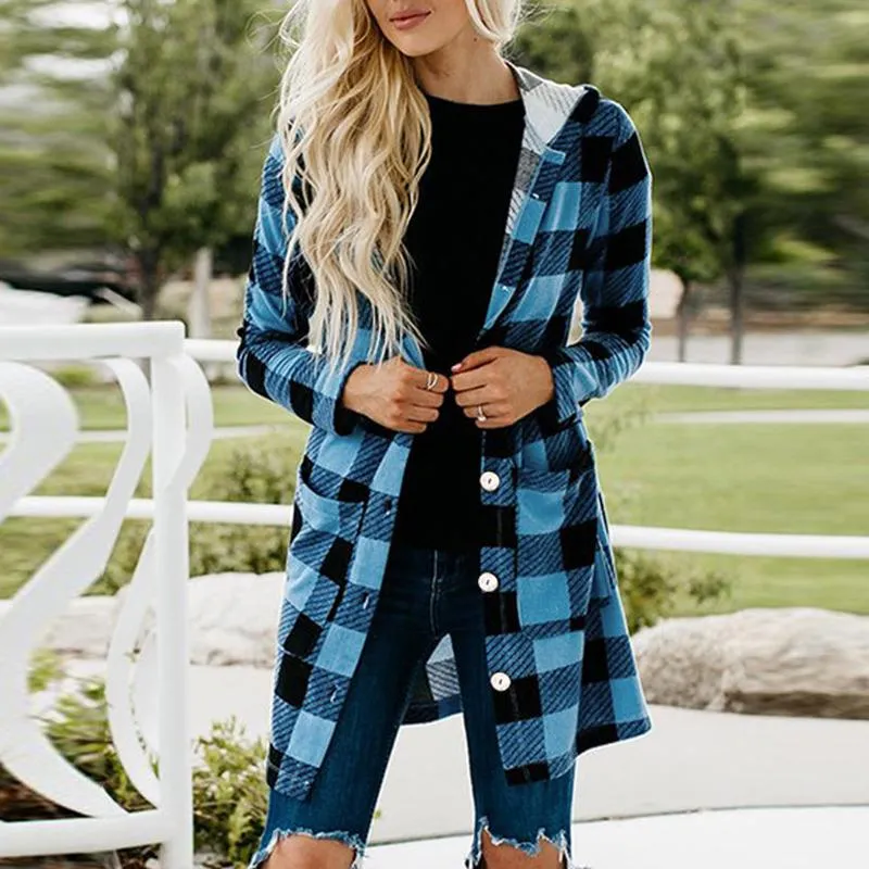 Women's Trench Coats Oversized 2021 Autumn Women Casual Pockets Plaid Printed Long Sleeve Shirt Tops Jacket Coat Plus Size Outwear