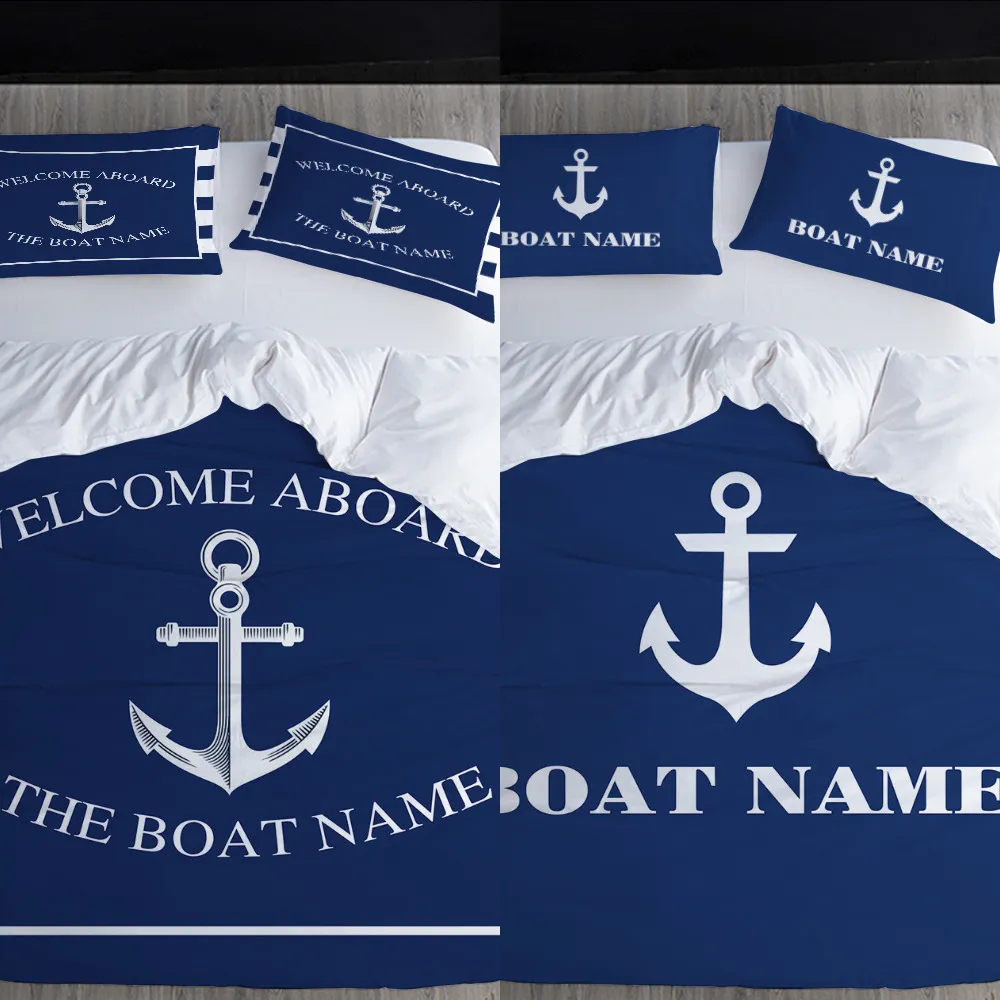 Silstar Tex Nautical Duvet Cover Sets with Custom Name Euro Bedding Blue Anchor Bed Linen Twin Queen King Size Beddings C0223