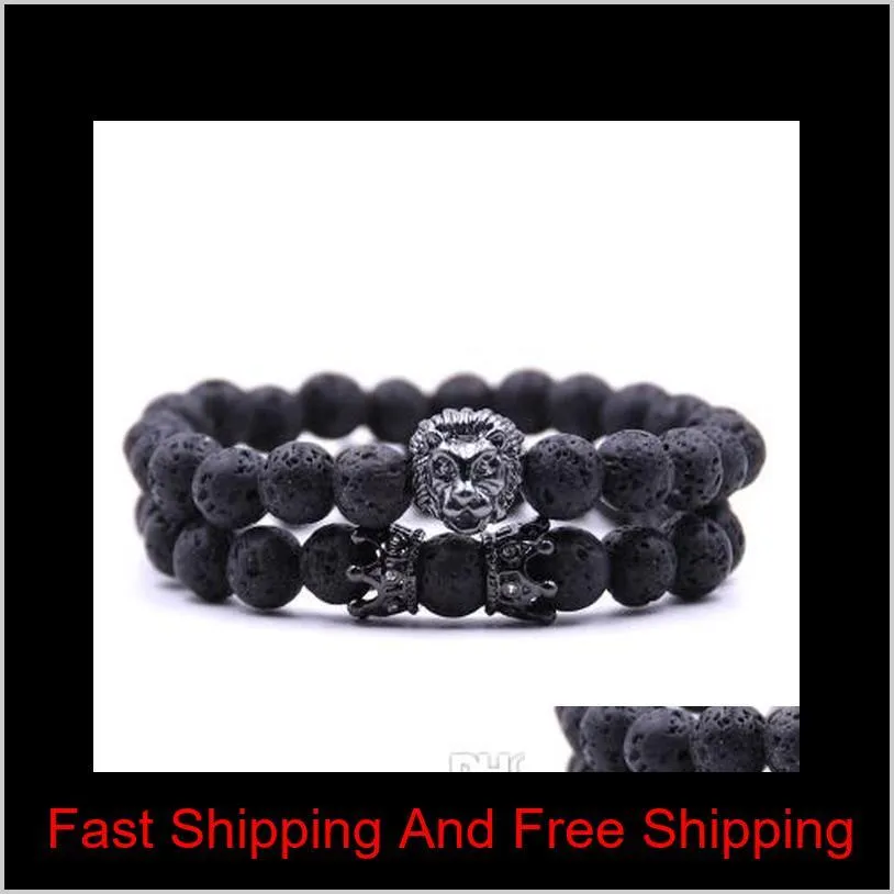 2Pcs / Set 2019 Bracelet à breloques en perles Bracelets Bouddha Paracord Pierre Naturelle Bracelet Lion Hommes Pulseras Hombre Bracciali Uomo Mens Deoz8 Dveuu