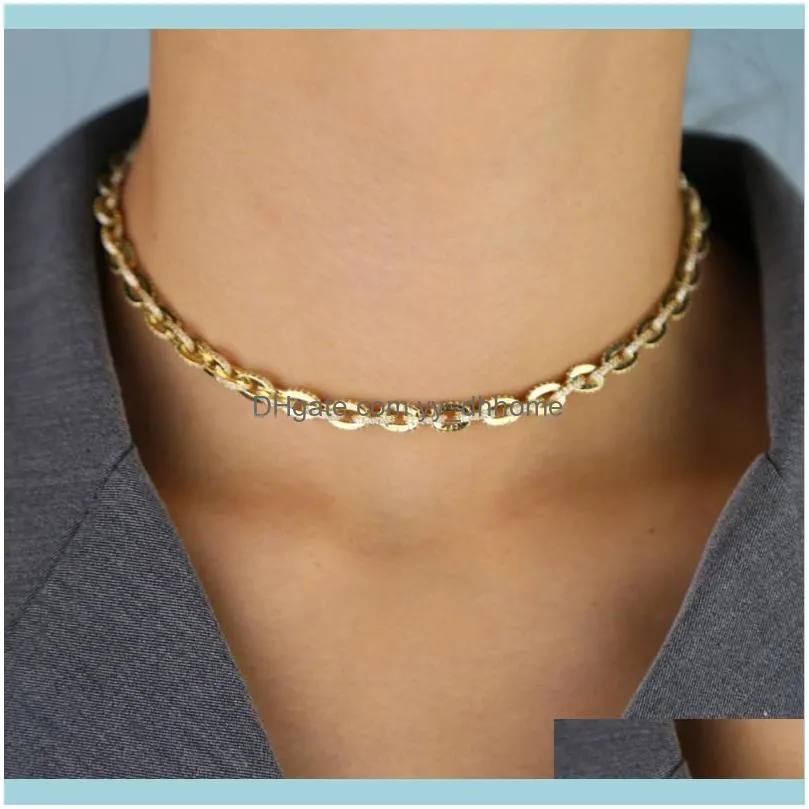 Multi Layer 32+10cm Short Choker Chain Iced Out Bling Sparking Cz Paved Open Curb Link Necklace Women Hip Hop Jewelry Chokers