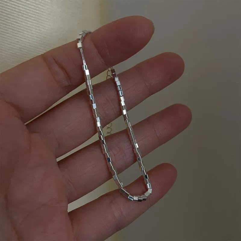 Collegamento, catena 7 anelli stile trendy minimale cubo geometrico braccialetto in argento 925 per donne e uomini unisex gioielli di moda cool coppia
