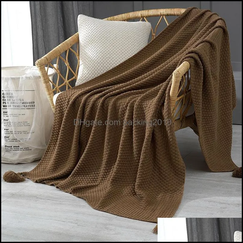 Blankets Thread Blanket With Tassel Solid Beige Grey Coffee Throw For Bed Sofa Home Textile Fashion Cape 130x170cmKnitted