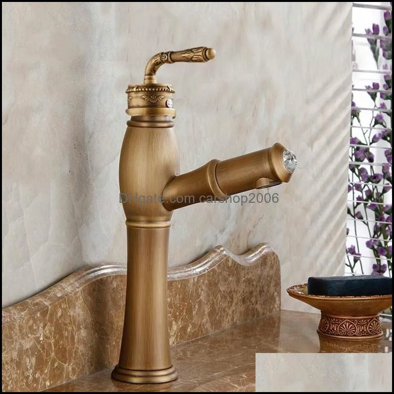 Bathroom Sink Faucets Basin Antique Brass Faucet Single Handle Vintage Deck Mounted Torneiras And Cold Pull Out Tap1