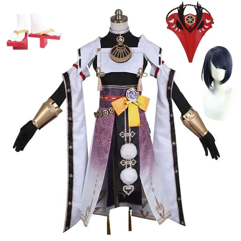 Game Genshin Impact Kujo Sara Cosplay Costume Dress Uniform Suit Halloween Party Outfit Wig Shoes