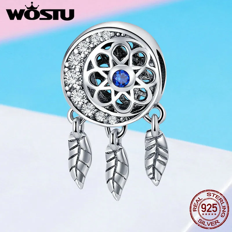 WOSTU 925 Sterling Silver Dream Catcher DreamCatcher Lune Lucky Charm fit Original Marque DIY Perle Bracelet Bijoux Cadeau FIC718 Q0531