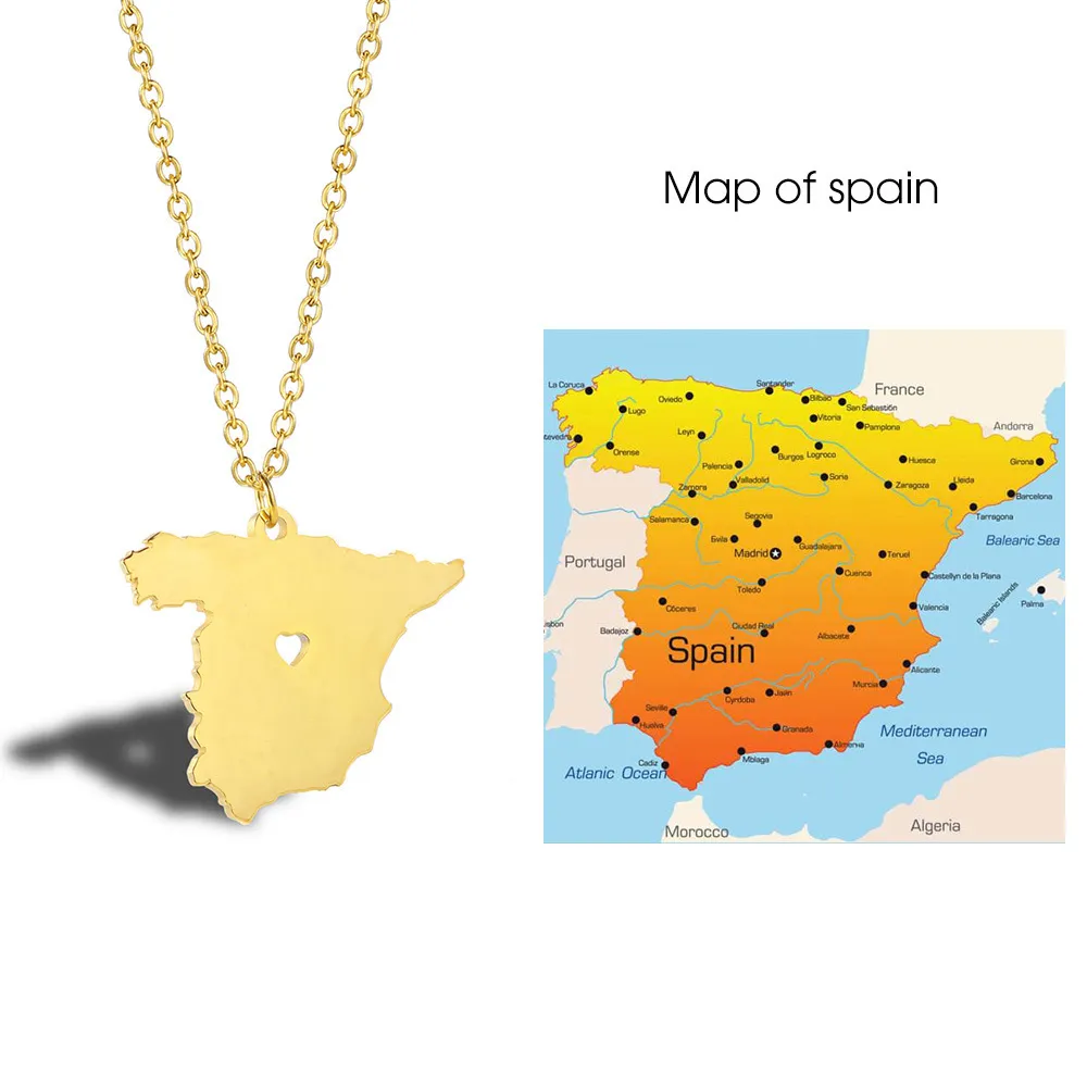 Creative البلد إسبانيا خريطة قلادة 18 كيلو الذهب ins المرأة الترقوة سلسلة التيتانيوم الصلب الملحقات