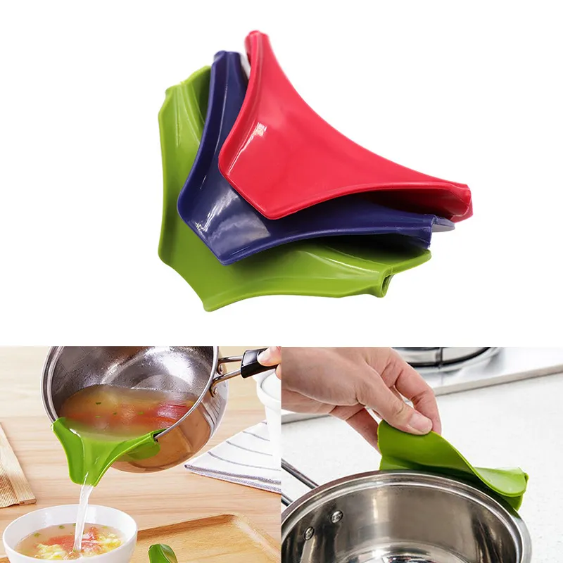 Silicone Anti-spill Drain Kitchen Accessories Pans Round Rim Deflector Liquid Funnel Soup Diversion Mouth Cooking Tools DH9889