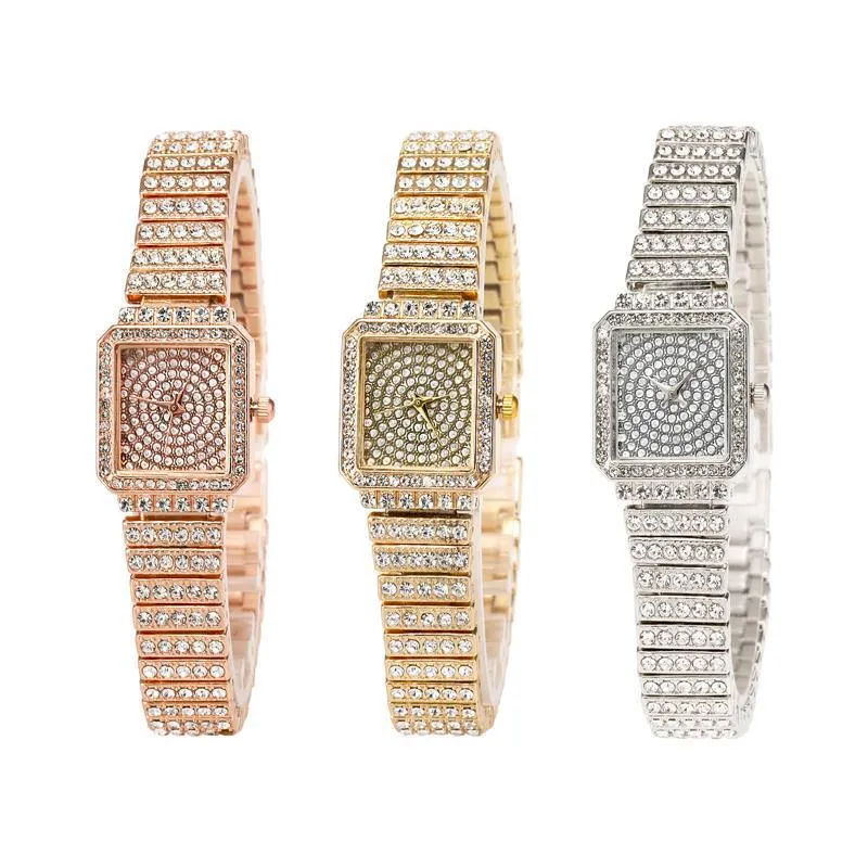 Diamond Watch for Women Luxury Brand Ladies Gold Square Watch Minimalist Analog Quartz Female Iced Out Watch