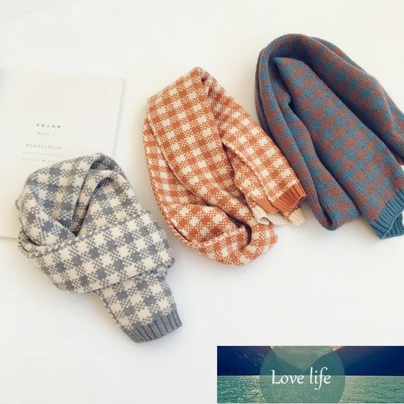 Kids Scarf New Autumn and Winter Color-blocking Plaid Children's Knitted Scarf Warm Woolen Scarf for Boys and Girls