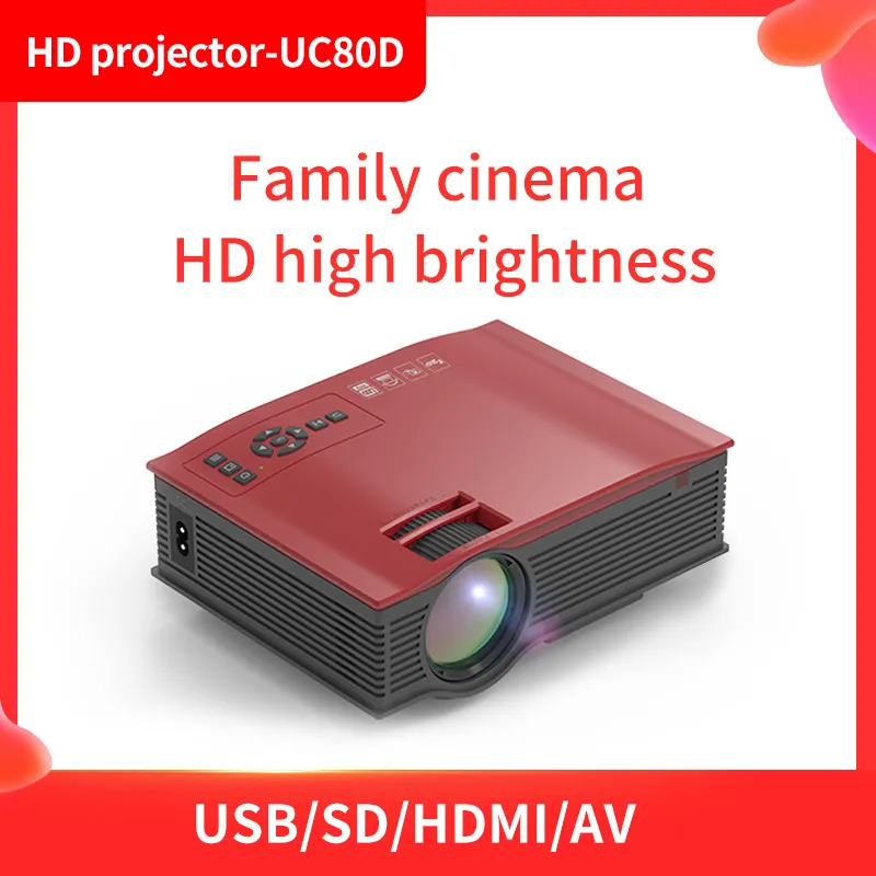 HD LED-projektor UC80D Home Movie Game Wire Mirroring Player för Online Class Outdoor Film Beamer 1080P Projetors