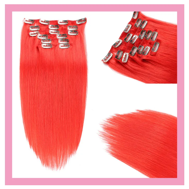 Red Pure Color Clips in Hair Extensions Malezyjski 100% Human Włosów Produkty Czerwony Klip Na Włosach Prosto Red 70g 100g