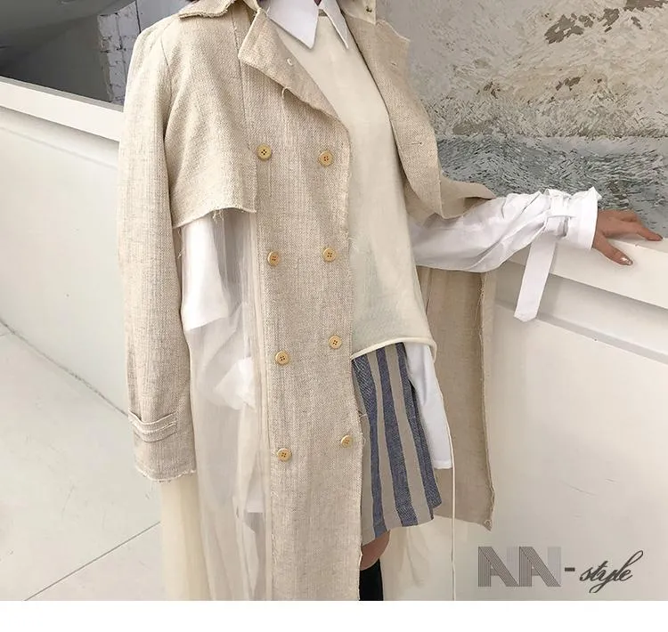 公式ファッション通販サイト レディーストレンチコート女性ネットパッチウエルイギリスヴィンテージ特大メッシュハイウエストウインドブレーカー女性秋冬 割引50 Hjami Hu