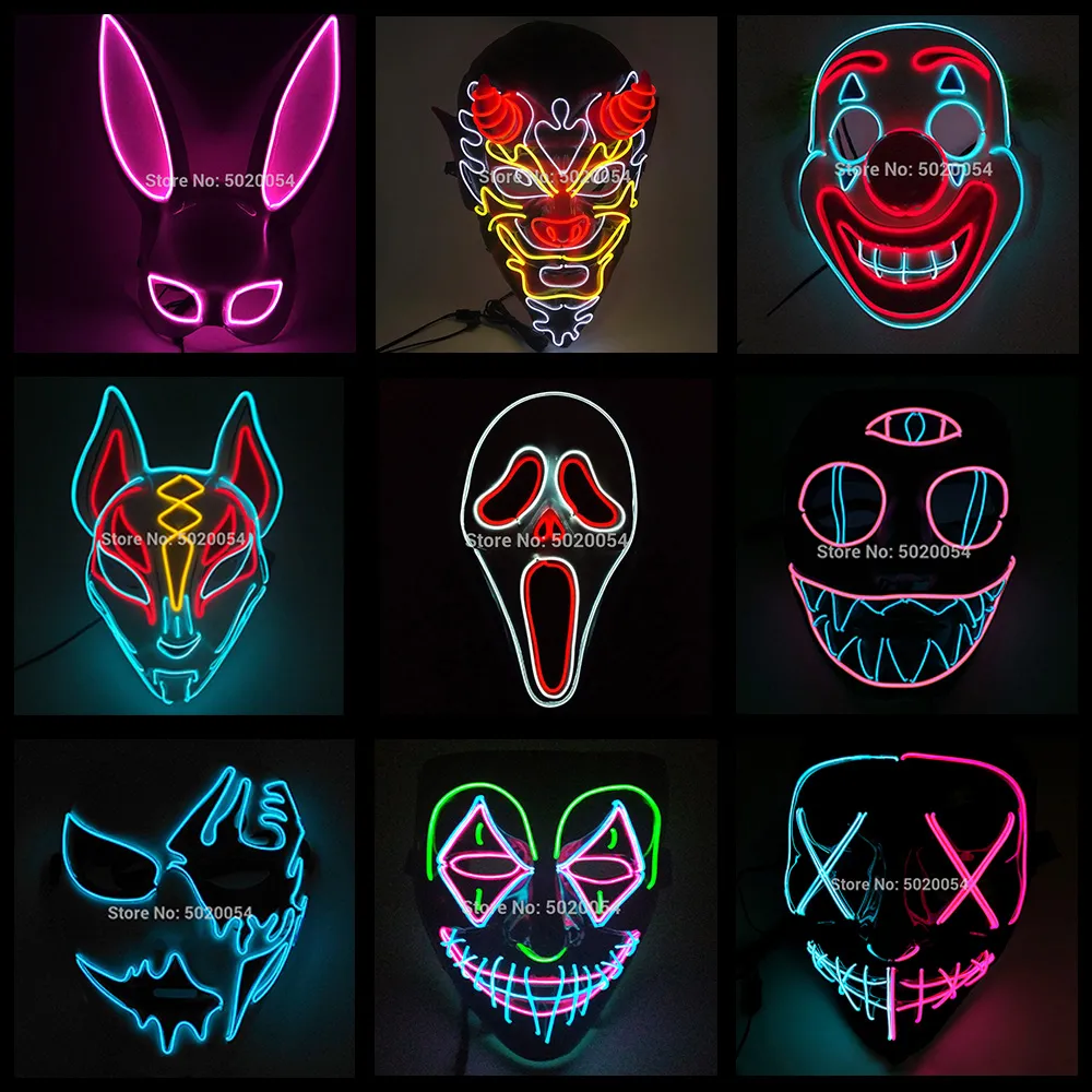 Kostuumaccessoires Hot Sales Led Mask Glowing Halloween Party Mask Rave Carnival DJ Light Up Anime Cosplay P