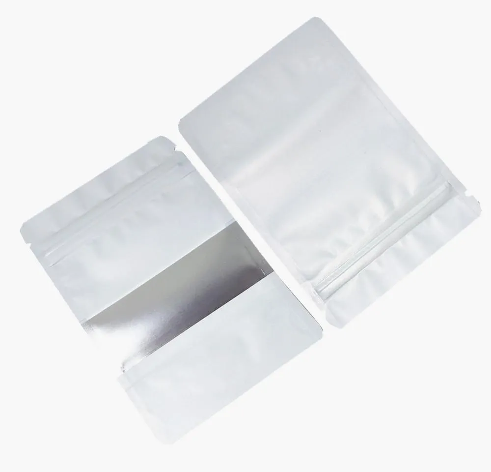 2022 12x20cm (4.7x7.9 ") White Kraft Paper Stand Up Pouches Self Seal Zipper Verpakking tas Voedselopslag Verpakking Doypack met duidelijk venster