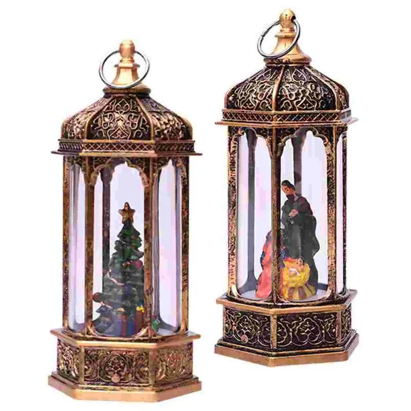 Bougeoirs 2 pièces éléments de noël veilleuse lanterne à vent hexagonale lampe de décoration de table