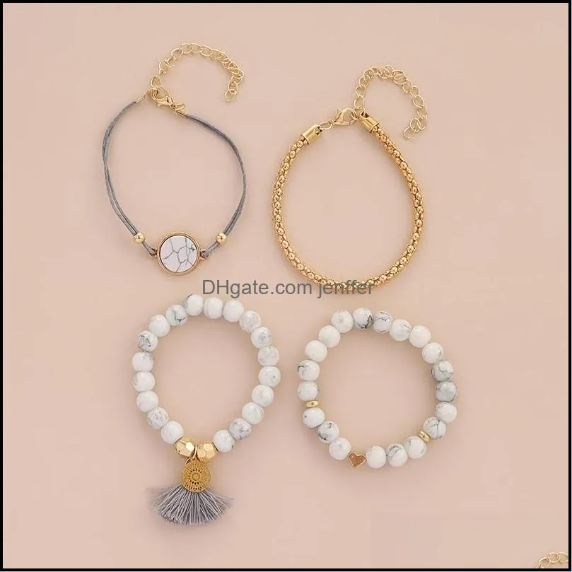 Aprilwell 4 PCs Bohemia Tassel Bracelets Set For Women Aesthetic Trendy Y2k Jewelry Gift 2021 Bead Item On Sale Link, Chain