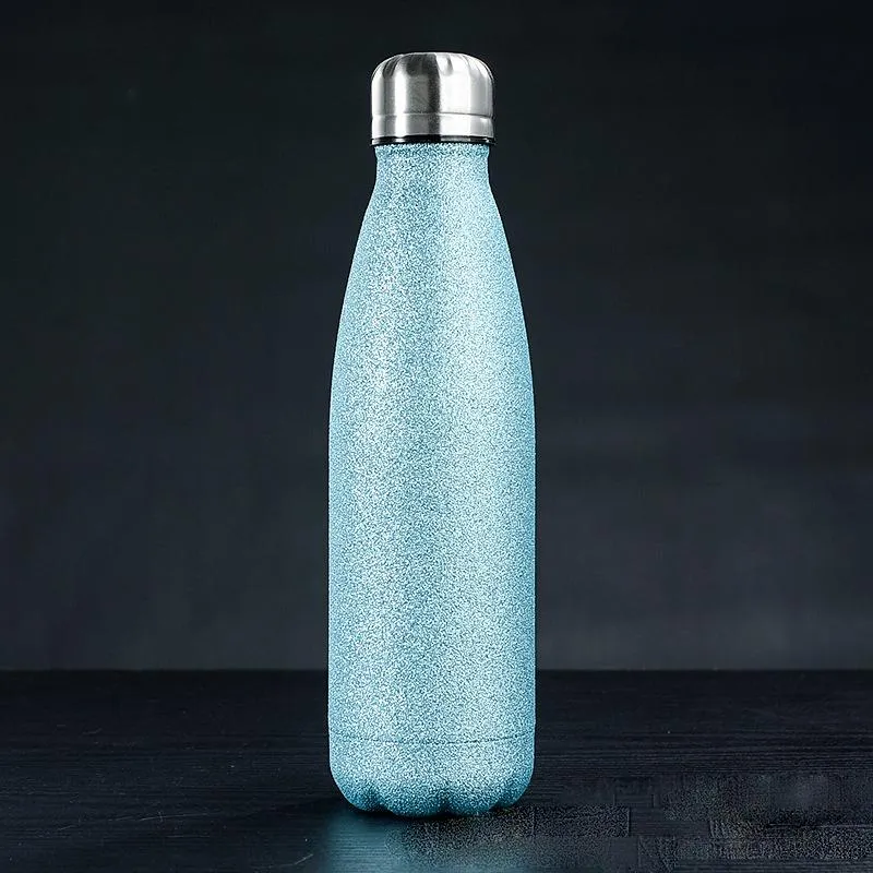 New 17oz Glitter Water Bottles Stainless Steel Vacuum Insulated Water Bottle Double Wall Cola Shape Outdoor Travel Sports Mug