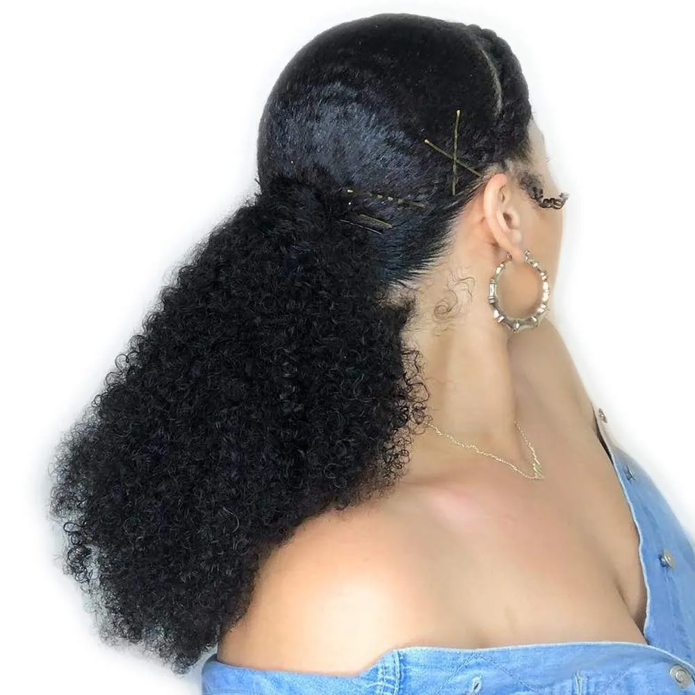 Clip in Ponytail Extension Afro Kinky Curly Drawstring Ponytails With Clips HairPieces Real Human Hair Pony Tail For Black Women