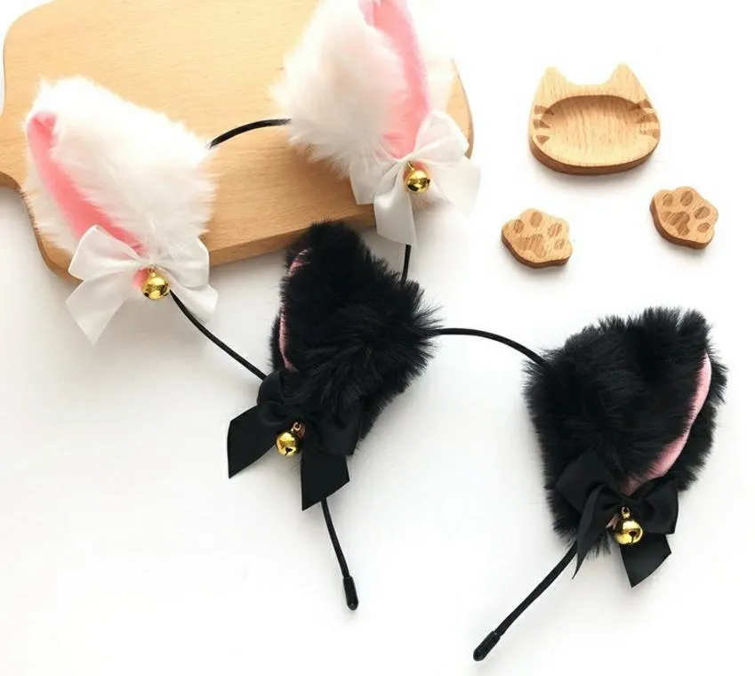 Cosplay Girl Plush Furry Cat Ears Headband Cosplay Accessories Black With  Bell