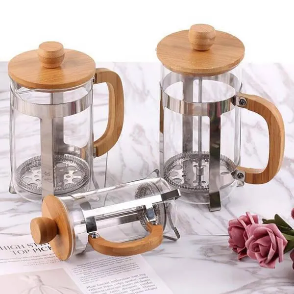 French Press Pot, Coffee Pot, Bamboo Wood Cover, French Press Pot, Hand-Pushed Household Strainer, Tea And Coffee Maker