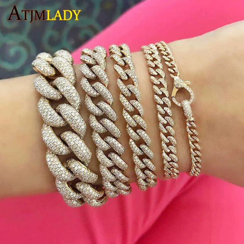 2021 Iced Out Hip Hop Big Lock Lobster Charm Bracelet Bling Micro Pave CZ Cuban Link Chain Bracelets Fashion Women Jewelry 220210