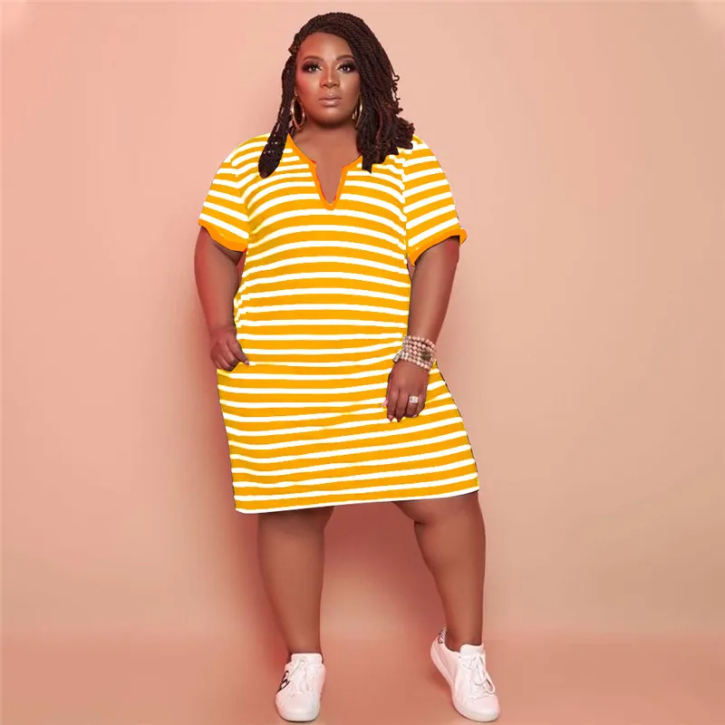 3X 4XL 5XL Women Plus Size Dresses Summer One Piece Dress Short Sleeve  Loose Knee Length Skirts Casual Striped Midi Skirt Bigger Sizes Clothing  DHL SHIP 5152 From 14,07 €