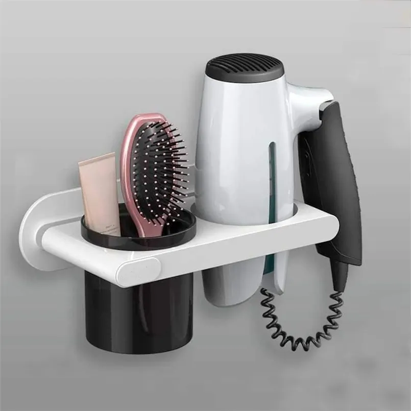 Wall Mounted Hair Dryer Holder Self-Adhesive dryer Rack Punch-Free Bathroom Supplies Shelf Organizer 211112