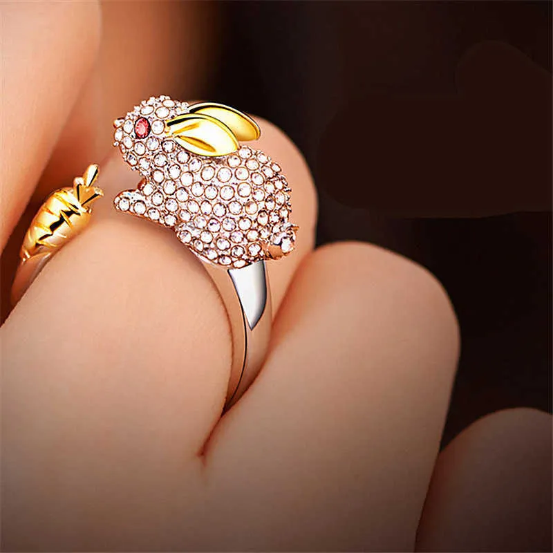 Womens Rings Crystal Fashion Zodiac ring female finger opening plated animal jewelry Lady Cluster styles Band