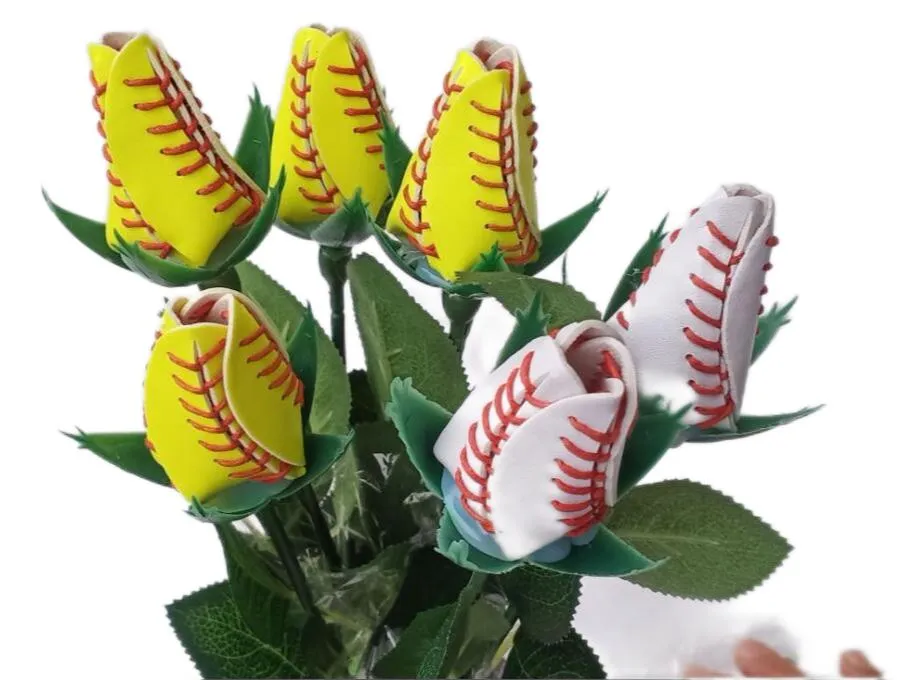 Sammelbare Baseball-Softball-Lederrosen, gelbe rote Nähte, Softball-Abschlussgeschenk, Rosenblüten-Anschlüsse