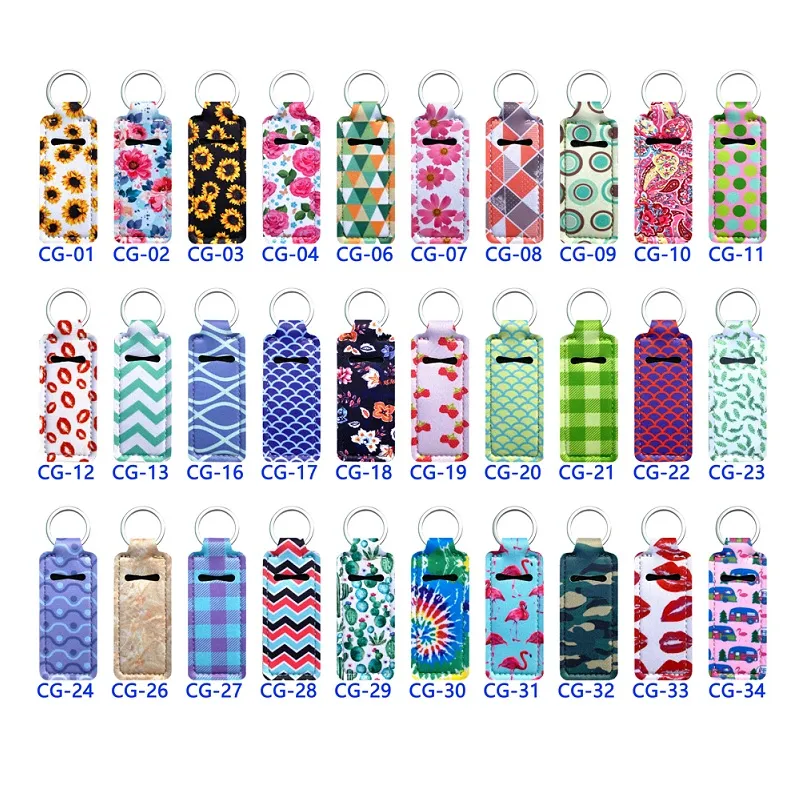 109 colores Impresión personalizada Chapstick Holder Llavero Favor de fiesta Neopreno portátil Big Lipstick Holders Keychians para mujer Chica Bolsa Decoración